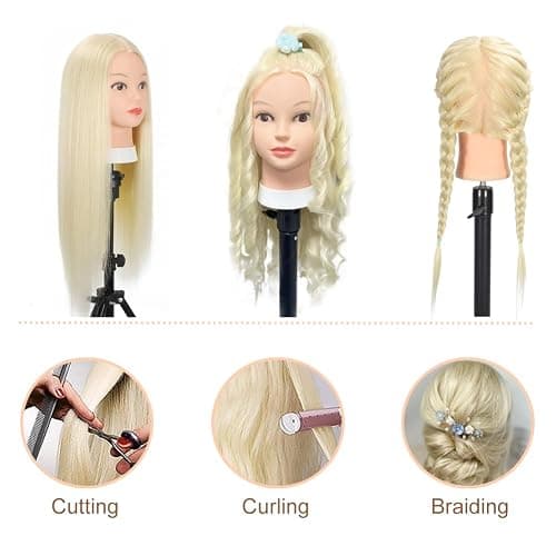 Opini Mannequin Head with Real Human Hair 80% 26 Inch Hair Mannequins to Practice on Doll Heads for Hair Styling with Clamp and Tools Cosmetology Mannequin Head（ #613 Blond） thumbnail 3