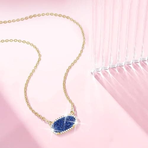ZLOKBMIN Women's Gold Necklace With Natural Druzy Pendant And Adjustable 14K Gold-Plated Chain Elegant Jewelry for Women thumbnail 6