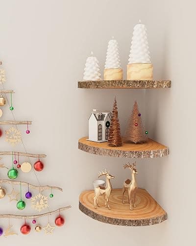 ShineZoom Corner Floating Shelves（3Pcs Wood Corner Shelf Rustic Corner Shelves Wall Corner Shelf for Decor/Storage/Kitchen/Bedroom/Office/Living Room thumbnail 4