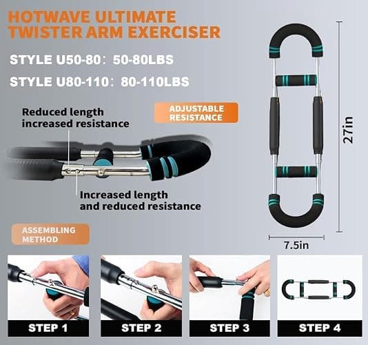 HOTWAVE Twister Arm Exerciser,Adjustable Spring Workout Bar, Forearm Triceps Chest Enhanced Exercise Strengthener,Portable Home Fitness Equipment thumbnail 6