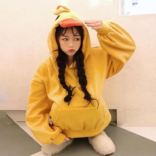 Women Kawaii Duck Cartoon Hoodies Long Sleeve Cute Tops Emo Clothes Yellow Casual Soft Pullover with Pockets thumbnail 2