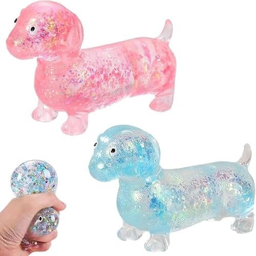 Dachshund Squishy, Glitter Weiner Dog Maltose Stress Ball, Slow Rise Fidget for Anxiety Relief, Soft Squeeze Desk Gadget for Home Office Travel (Orange) thumbnail 3
