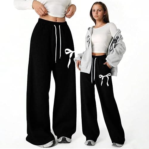 Girls Baggy Sweatpants Bow Drawstring Wide Leg Y2k Sweat Pants Casual Loose Athletic Joggers Preppy Fall Clothes with Pockets thumbnail 2