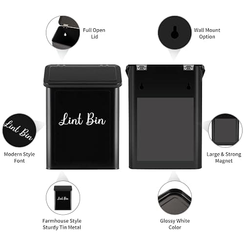 Candco Metal Magnetic Lint Bin for Laundry Room, Wall Mounted Laundry Lint Bin with Lid & Lint Brush, Modern Farmhouse Laundry Room Decor thumbnail 5
