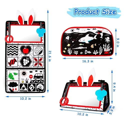 Inbeby Tummy Time/Baby Mirror Toys, Black and White High Contrast Tabletop Mount Baby Newborn Toys 0 3 6 Months Brain Development, Sensory Texture Piano Infant Toys 0 3 6 Months with Squeaker thumbnail 3
