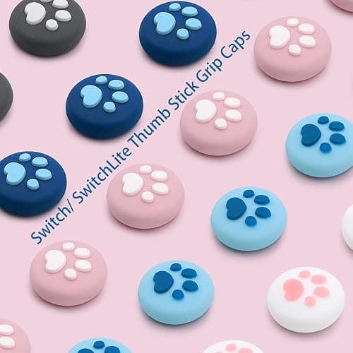 Cute Silicone Joycon Thumb Grip Caps for Nintendo Switch/OLED/Lite Console, Cute Cat Paw Shape Kawaii Silicone Joystick Cover Replacement Thumb Grip Covers for Joycon Switch Controller - Pink, 4PCS thumbnail 4
