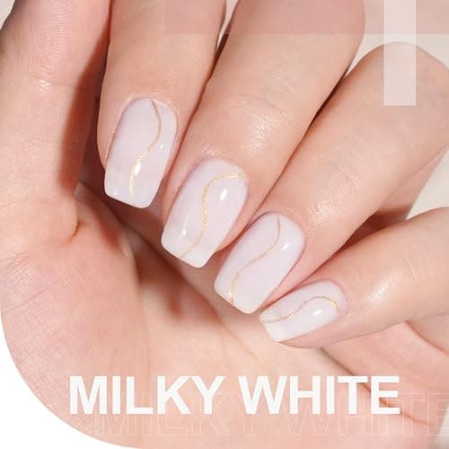 GAOY Milky White Gel Nail Polish, 16ml Nude Color 1482 Soak Off UV Light Cure Gel Polish for Nail Art DIY Manicure at Home thumbnail 3