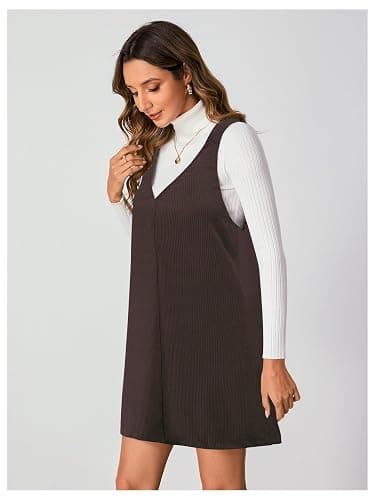 Milumia Women V Neck Corduroy Overall Dress 2025 Fall Mini Pinafore Jumper Dress thumbnail 5
