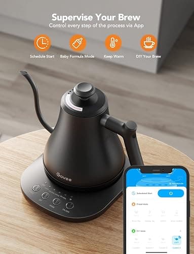 Govee Smart Electric Kettle, WiFi Variable Temperature Gooseneck Pour Over Kettle and Tea Kettle, Alexa Control, 1200W Quick Heating, 100% Stainless Steel, 0.8L, Matte Black thumbnail 8
