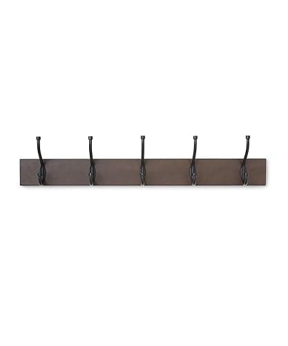 Amazon Basics Wall-Mounted Metal Coat Rack, 5 Hooks, Espresso | Farmhouse, Rectangular - Image 1