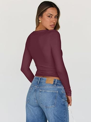 Trendy Queen Womens Long Sleeve Tops Going Out Top Trendy Cute Shirt Y2k Clothes Fashion Clothing Fall Outfits 2025 thumbnail 5