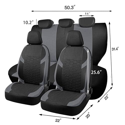 Chifeng Full Set Universal Car Seat Covers for Ford Edge Fiesta Focus Ka+ plus Kuga Mondeo Puma – Front and Rear Split Bench Car Seat Cover - Polyester seat cover (Grey) thumbnail 2