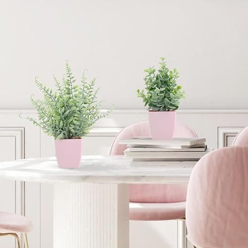 summer flower 2 Pack Small Fake Plants in Pink Pot Artificial Plant Eucalyptus Faux Potted Greenery Wheal Grass for Home Decor Indoor Bathroom Office Desk Shelf Bedroom Kitchen Cabinet Decorations thumbnail 7