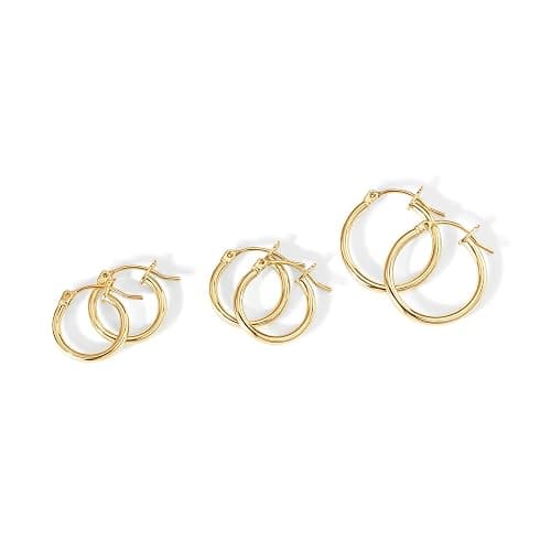 18K Gold Plated 925 Sterling Silver Posts Small Hoop Earrings for Women - Trendy Geometric Plain Chunky Huggie Earscape Piercing Pack - Everyday Gold Hoop Earrings Set thumbnail 3