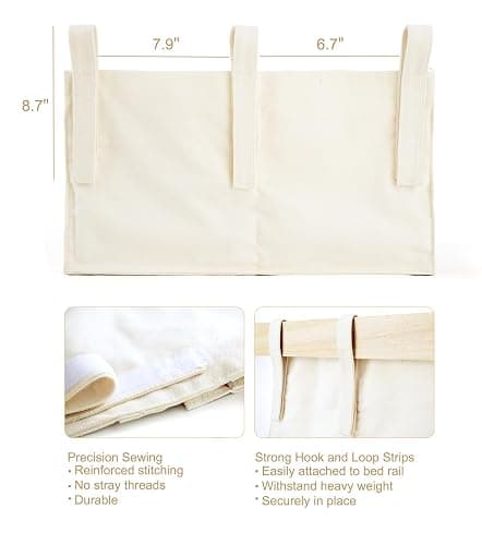 Mkono Bedside Caddy, Macrame Bunk Bed Hanging Organizer, 7 Pockets Ivory | Dorm Room Essentials, Boho Storage Bag, Remote Books Magazines Phone Snacks Drinks Holder, Bedroom Nursery Loft Baby Bed Rail thumbnail 6