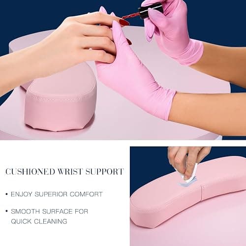 Joligrace Professional Foldable & Portable Manicure Table Nail Technician Desk Workstation 4 Lockable Wheels with Drawer Client Wrist Pad Free Carrying Bag Travel Nail Tech Spa Beauty Table Pink thumbnail 8