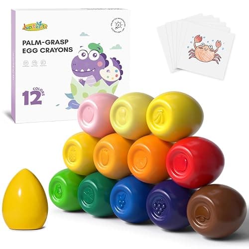 JUPITEARTH 12 Colors Egg Crayons for Toddlers 1-3, Palm-Grasp Non Toxic Jumbo Washable Crayons for Kids, Fat Brain Toys for Preschool Art Supplies and Perfect Easter Gifts for Boys and Girls - 12 - Image 1