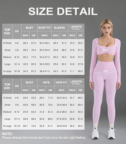 OMKAGI 2 Piece Workout Sets for Women Long Sleeve Padded Sports Bra High Waisted Gym Outfits with Pocket thumbnail 6