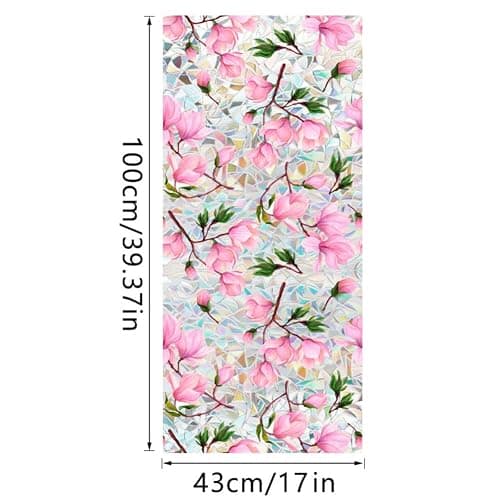 Fenster-Sichtschutzfolie, Regenbogen-Magnolien-Blume, Sonnenblockierung, 3D-Dekor, PVC, Buntglas-Fensteraufkleber, nicht klebend, statisch haftend für Zuhause, Büro, 42 x 100 cm thumbnail 3