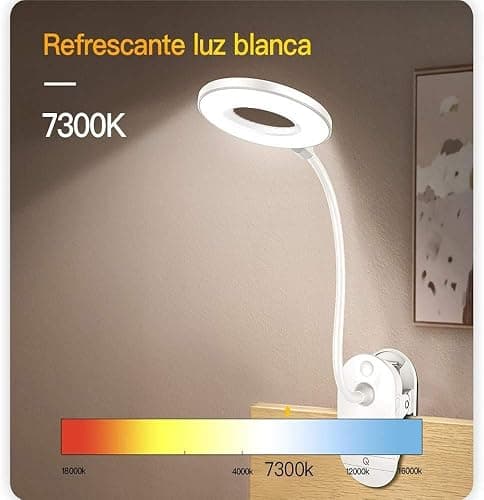 Lampe de lecture à clipser alimentée par piles pour lit, avec 3 niveaux de luminosité, rechargeable par USB thumbnail 4