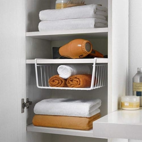 Modern Home Under Shelf Wire Storage Baskets – Hanging Organizer Rack for Cabinet, Pantry, or Closet – White Metal Basket for Kitchen, Towels, or Office – No Tools Required (10.25") thumbnail 2
