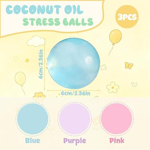 Chicooan 3Pcs Coconut Oil Squishy Stress Balls 2.36in Large Moldable Squeeze Balls Sensory Fidget Toy for Anxiety Relief Party Favors Gifts thumbnail 2