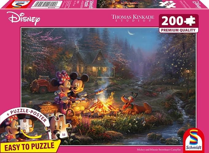 Schmidt Spiele 56558 Thomas Kinkade, Disney, Topolino e Minnie, Sweetheart Campfire, Puzzle da 200 pezzi thumbnail 4