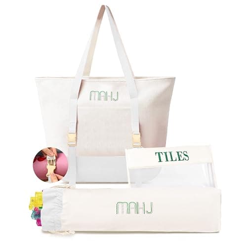 Mykng Nzw 3Pcs Canvas Mahjong Tile Bag Set for Tiles and Racks, Beige | Canvas Tote Bag with Mat Holder Accessories Organizer,Portable Mahjong Case Drawstring Protective Sleeve for Rack Pushers - Image 1
