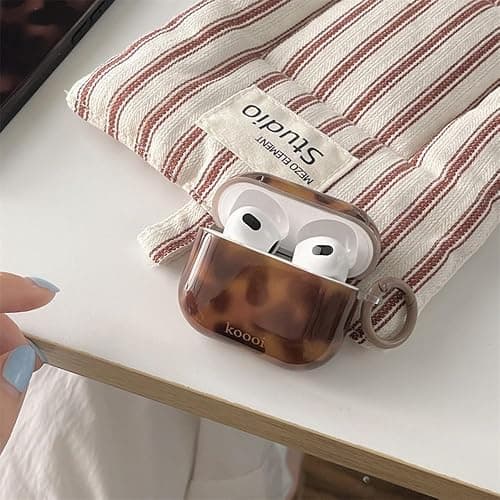 inewateri Compatible for AirPods 4 Case with Cleaner Kit Cute Cool Brown Leopard Cool Amber Tortoise Aesthetics Design Shockproof Love Keychain Cover for Girls Woman for Airpods 4nd(2024)-Amber thumbnail 5