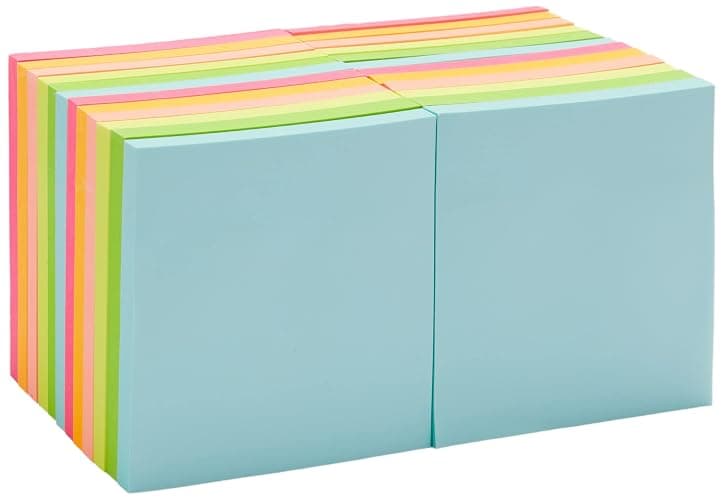 Amazon Basics Square Sticky Notes, Office Supplies for Desk, 3-x-3-inch, 24-Pack, Assorted Colors - Image 1