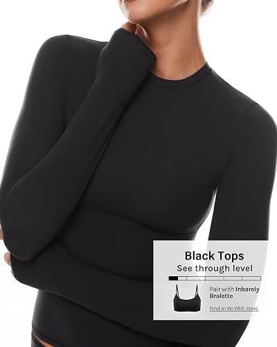 INLYRIC Women's Inbarely Soft Long Sleeve T-Shirts Crew Neck Basic Tees Slim Fitted Going Out Tops Trendy Fall Outfits thumbnail 3