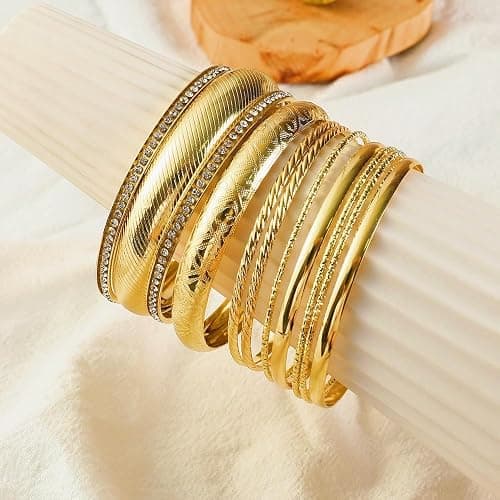 ANYILVTULI Gold Bangle Bracelets for Women Gold Bangles Indian Jewelry Fashion Disco Bangle Bracelets Gold Bracelet Set thumbnail 6