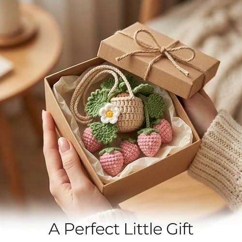 Crochet Hanging Plant for Car, Cute Plant Strawberry Car Accessories for Women, Handmade Boho Charms for Rear View Mirror thumbnail 7