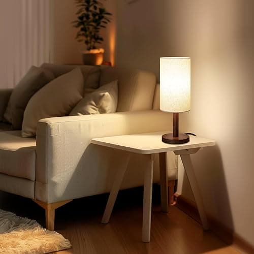 Small Table Lamp for Bedroom, Nightstand Lamp Linen Lampshade Bedroom Wood Base Small Bedside Lamp for Night Stands, Desk Lamps for Reading Living Room, Office (LED Bulb Included) (Black-Walnut Wood) thumbnail 3