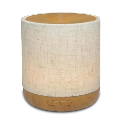 Zen’Arôme Diffuseur Ultrasonique Alesia – Diffusion Huile Essentielle à Froid Aromathérapie – Design Original, Coque en Toile de Lin et Revêtement Couleur Bois – Diffusion + Éclairage Personnalisables - Image 1