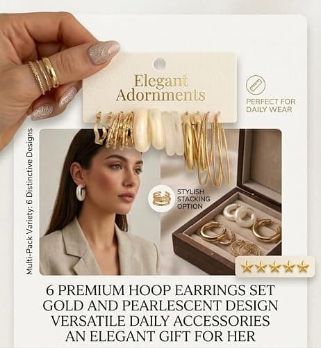 42 Pairs Gold Hoop Earrings Set for Women, Fashion Chunky Pearl Earrings Multipack Twisted Statement Earring Pack, Hypoallergenic Small Big Hoops Earrings for Birthday Party Gifts Jewelry thumbnail 8
