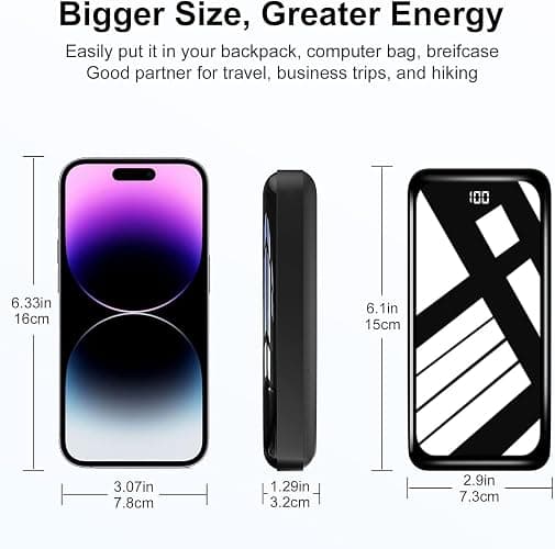 Power Bank 27,000mAh, QC 4.0 USB C 22.5W Fast Charging PD 20W Portable Charger, Mobile Phone Battery Pack 3 Outputs & 2 Inputs High Capacity Compatible for Smartphones thumbnail 6