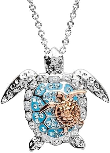 U-M Silver Created Blue Opal Sea Turtle Pendant Necklace, Birthstone Turtle Necklace Jewelry for Women (Blue) Attractive Processed - Image 1