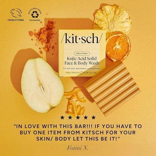 Kitsch Kojic Acid Soap – Turmeric Soap Bar with Hyaluronic Acid & Shea Butter – Brightening & Hydrating Body Wash & Face Wash for Dark Spots, Even Skin Tone & Natural Glow - Made in USA - 4 oz thumbnail 5