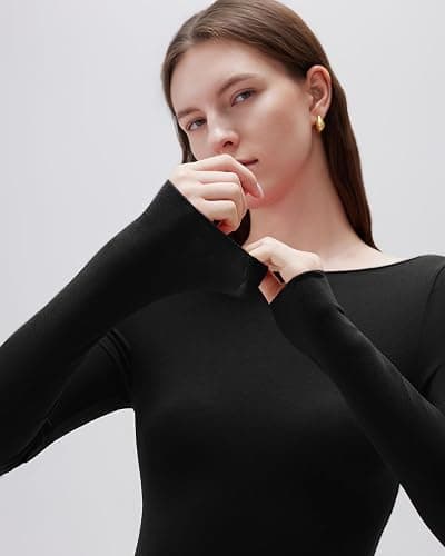 SUUKSESS Cloud Cashmere Women Boat Neck Fitted Long Sleeve Shirt Basic Knit Tops thumbnail 3
