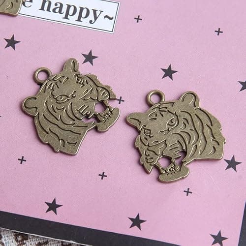 Opexicos 100Pcs Tiger Face Charms Tiger Pendants Antiqued Silver Tone Double Sided Making DIY Handmade Accessories Craft 27 x 24 mm thumbnail 6
