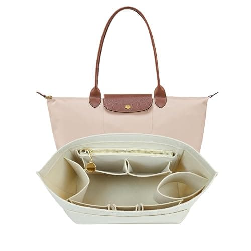 Lckaey Organizer Insert for Longchamp Le Pliage, Premium Felt Bag For Handbag Women Purse Large Long Champ organizer 2025beige-M - Image 1