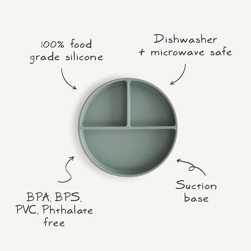 Mushie Silicone Suction Plate | Non-Slip Divided Plate for Babies & Toddlers | Food Grade Silicone | Dishwasher & Microwave Safe | Powder Blue thumbnail 8