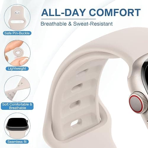 10 Pack Silicone Bands Compatible with Apple Watch 38mm 40mm 41mm 42mm 44mm 45mm 46mm 49mm Women Men, Soft Waterproof Replacement Wrist Sport Band for iWatch Series 11 10 9 8 7 6 5 4 3 2 1 SE Ultra thumbnail 4