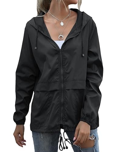 Muzeca Women's Waterproof Raincoat Lightweight Rain Jacket Hooded Windbreaker with Pockets for Outdoor - Image 1