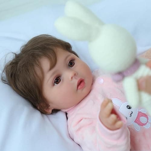 SCOM Realistic Reborn Baby Dolls - 18 Inch Real Life Baby Girl, Silicone Doll with Anatomically Correct Full Body Vinyl, Newborn Lifelike Toddler Accompanied by Rabbit Plush Toys for Ages 3+ Gift thumbnail 5