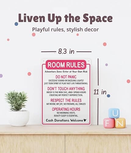 Funny Room Rules Sign - Cute Room Rules Sign for Teen Girls, Pink Preppy Room Decorations, Cute Teenage Door Sign & Fun Gifts for Birthday, Holidays (Room Rules) thumbnail 3