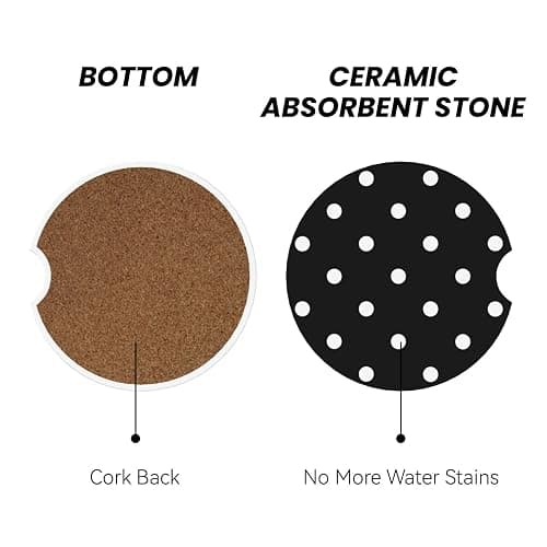LDHUJDFK 2 PCS Car Coasters Polka Dot Black and White Simple Pattern Vehicle Cup Holder Cork Back & Finger Notch Insert Coaster Suitable for Most Car thumbnail 3