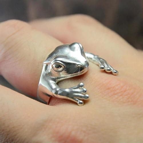 Aneneiceera Vintage Frog Ring Silver Opening Frog Knuckle Rings Funny Frog Finger Rings Punk Froggy Rings Cute Abstract Frog Ring Jewelry for Women thumbnail 5