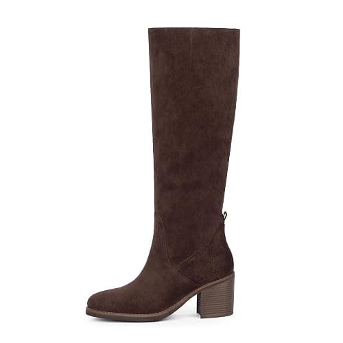 QIY Knee High Boots Women Chunky Heel Rounded Toe Tall Boots Women Block High Heel Fall Long Boots thumbnail 5
